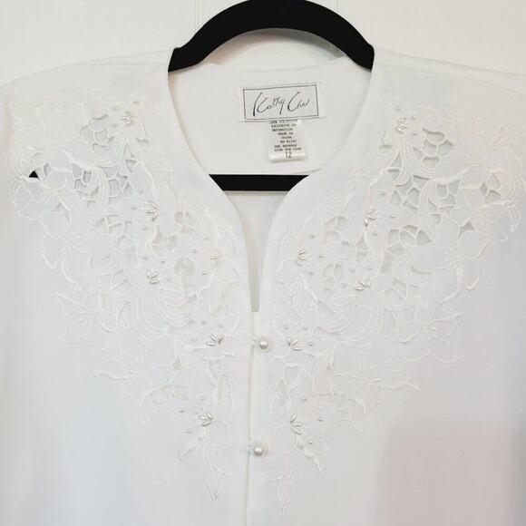 Elegant White Embroidered Button Down Shirt - Picture 3 of 13